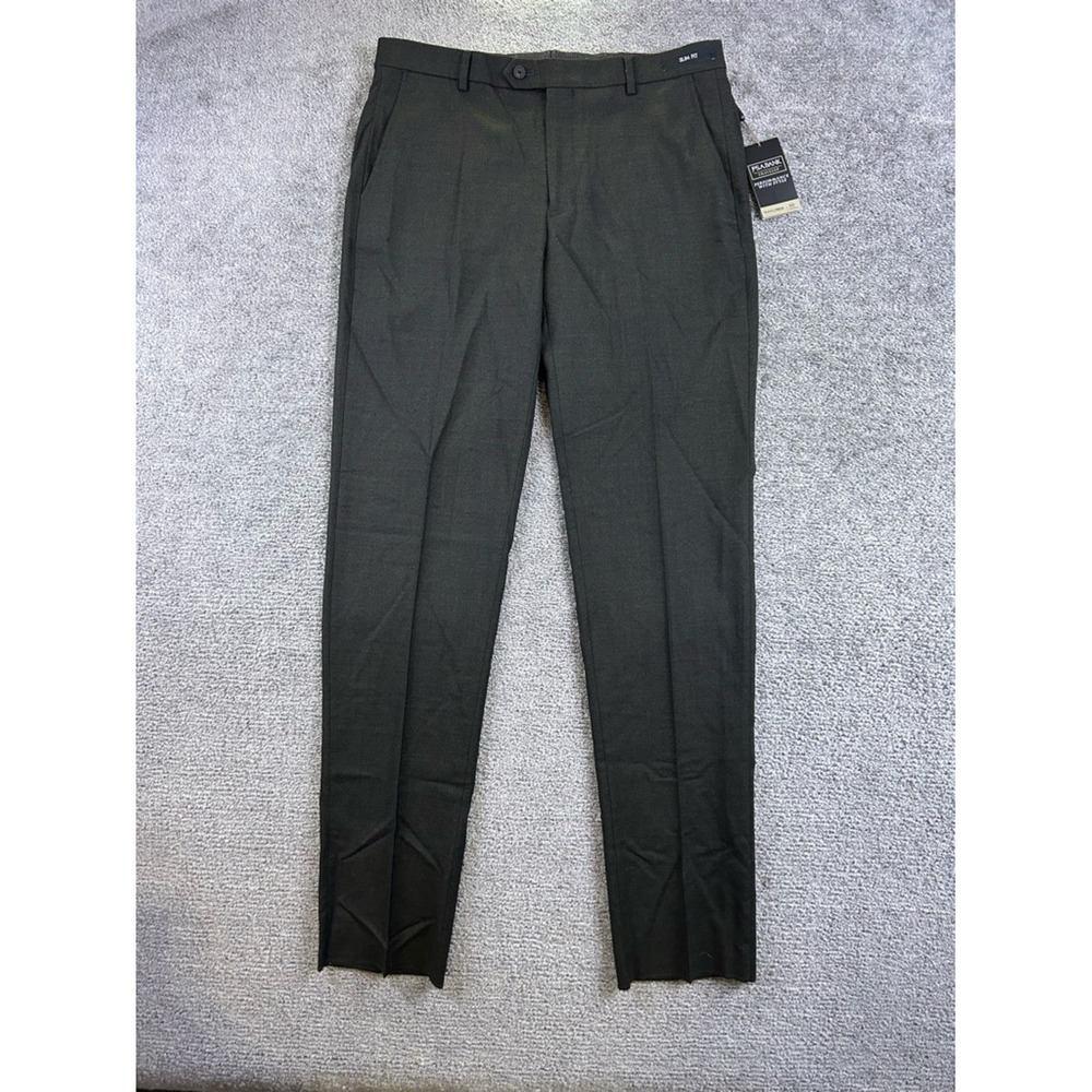 Jos A Bank Traveler Tech Pants Performance Slim Fit Black Sz 35R Unhemmed Wool
